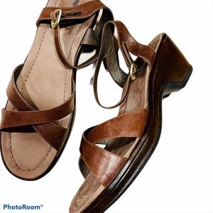 DANSKO Brown Sara Leather Ankle Wrap Wedge Sandals